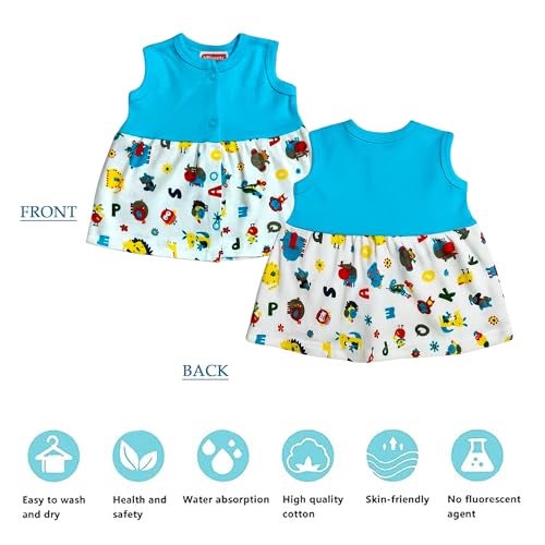 VParents Knee-Length Sleeveless Cotton Frocks for Baby Girls – 12-18 Months (Pack of 5), Round Neck A Line Mini Short Dress for Kids - Image 4