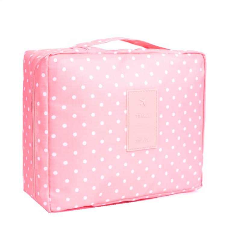 ERHETUS Multipurpose Travel Cosmetic Makeup Pouch | Multi Pockets Toiletry Bags & Travelling Pouches for Girls | Inner Ware Storage Organizer & Wash Bag for Women - Pink Dot (Size: 21x16x08 cm) - Image 1