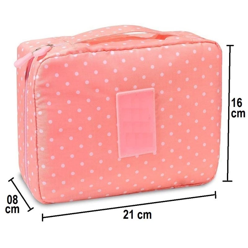 ERHETUS Multipurpose Travel Cosmetic Makeup Pouch | Multi Pockets Toiletry Bags & Travelling Pouches for Girls | Inner Ware Storage Organizer & Wash Bag for Women - Pink Dot (Size: 21x16x08 cm) - Image 4