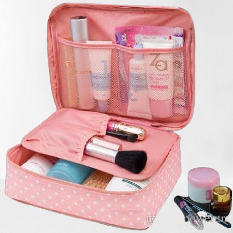ERHETUS Multipurpose Travel Cosmetic Makeup Pouch | Multi Pockets Toiletry Bags & Travelling Pouches for Girls | Inner Ware Storage Organizer & Wash Bag for Women - Pink Dot (Size: 21x16x08 cm) - Image 2