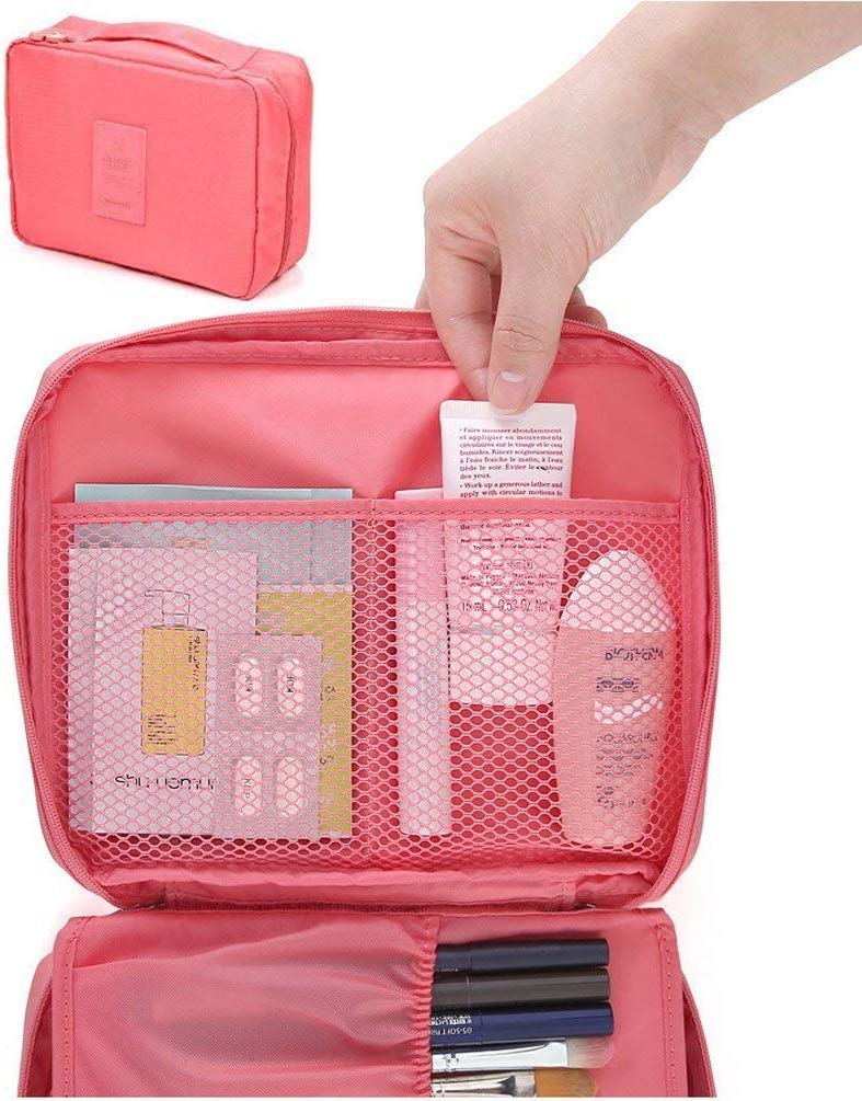 ERHETUS Multipurpose Travel Cosmetic Makeup Pouch | Multi Pockets Toiletry Bags & Travelling Pouches for Girls | Inner Ware Storage Organizer & Wash Bag for Women - Pink Dot (Size: 21x16x08 cm) - Image 5