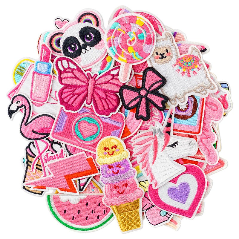 Yaveron 25Pcs Pink Iron on Patches for Girls Assorted Random Styles Pink Embroidered Patches for Clothes Backpacks Jackets Hats - Image 1
