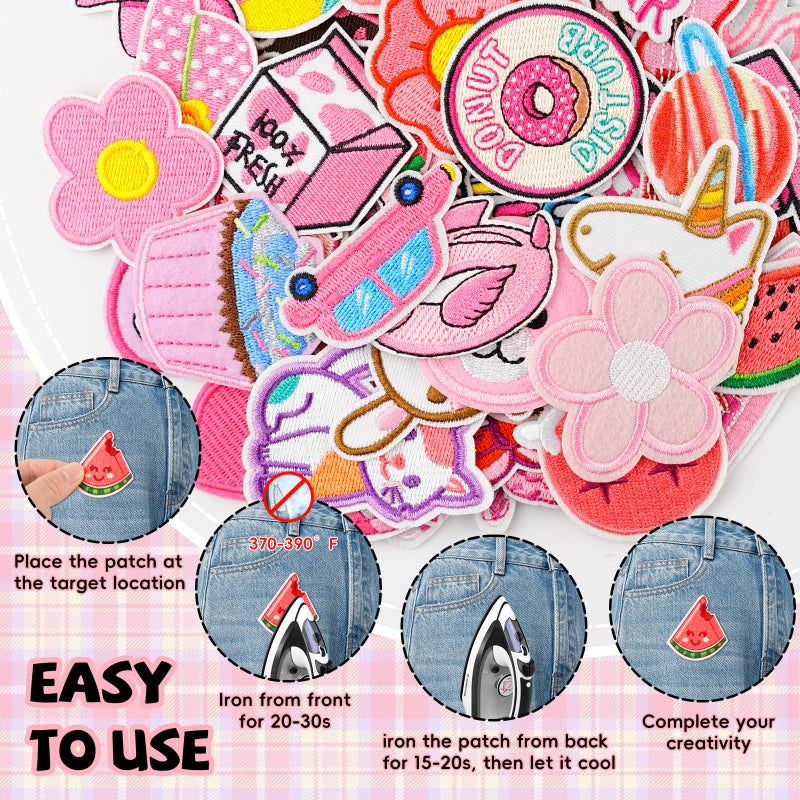 Yaveron 25Pcs Pink Iron on Patches for Girls Assorted Random Styles Pink Embroidered Patches for Clothes Backpacks Jackets Hats - Image 5