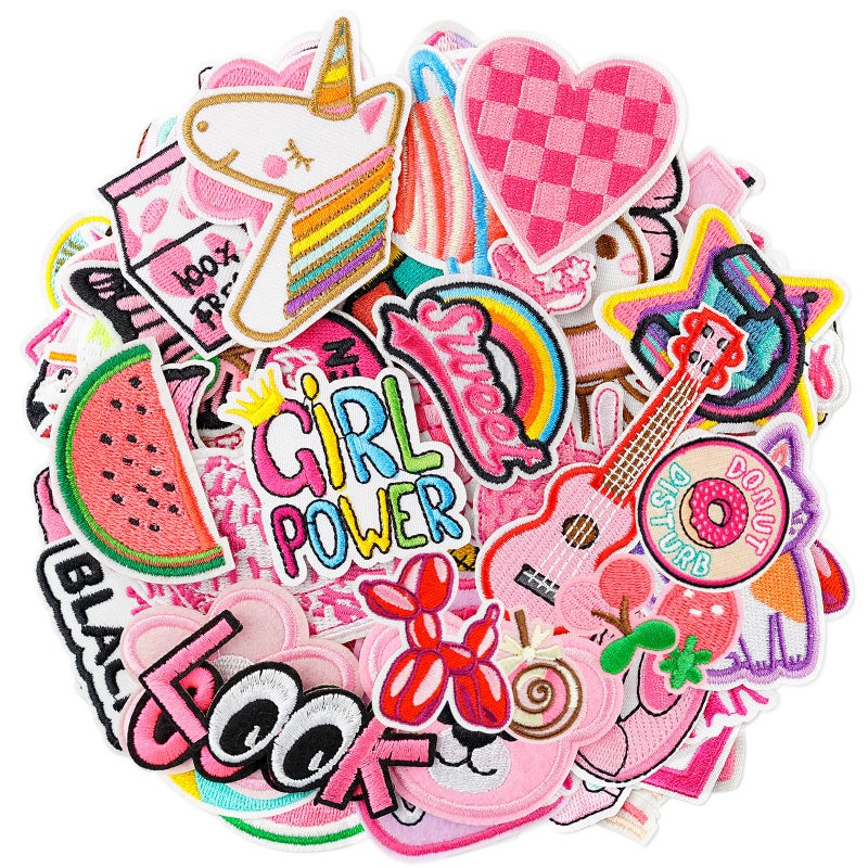 Yaveron 25Pcs Pink Iron on Patches for Girls Assorted Random Styles Pink Embroidered Patches for Clothes Backpacks Jackets Hats - Image 2