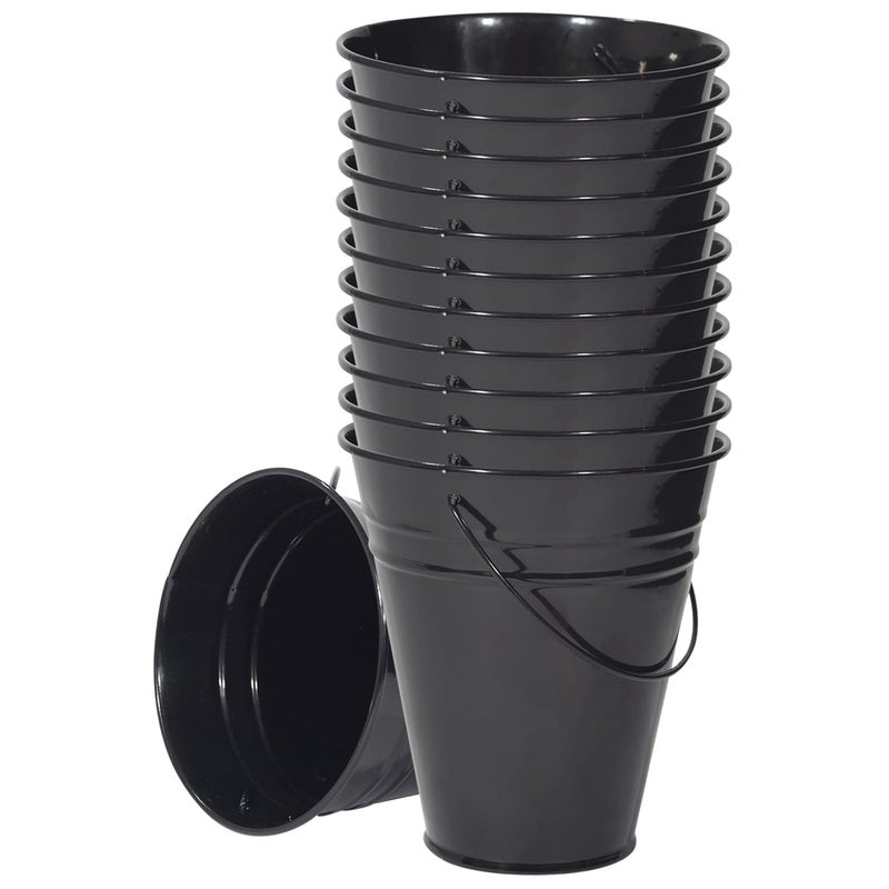 Metal Bucket Galvanized Bucket Metal Pail Small Pail Mini Tin Container with Handle for Party Favors Crafts Candy Flower Paint Children Decorative Black Little 5 Inch 12 Pack Bulk