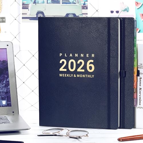 Lemome 2026 Planner - Jan 2026 - Dec 2026, 2026 Planner Weekly and Monthly, 8.5" x 11", Pen Holder, Calendar Stickers, Pocket, 25 Notes Pages, Faux Leather Cover, A4 Premium Paper - Blue - Image 2