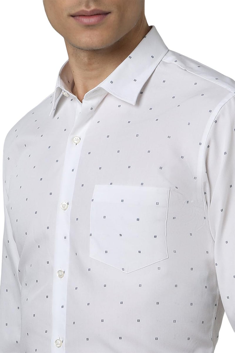 Peter England Men Cotton Slim Fit Small Ditsy Printed Full Sleeve Shirt, White 46 - Image 5