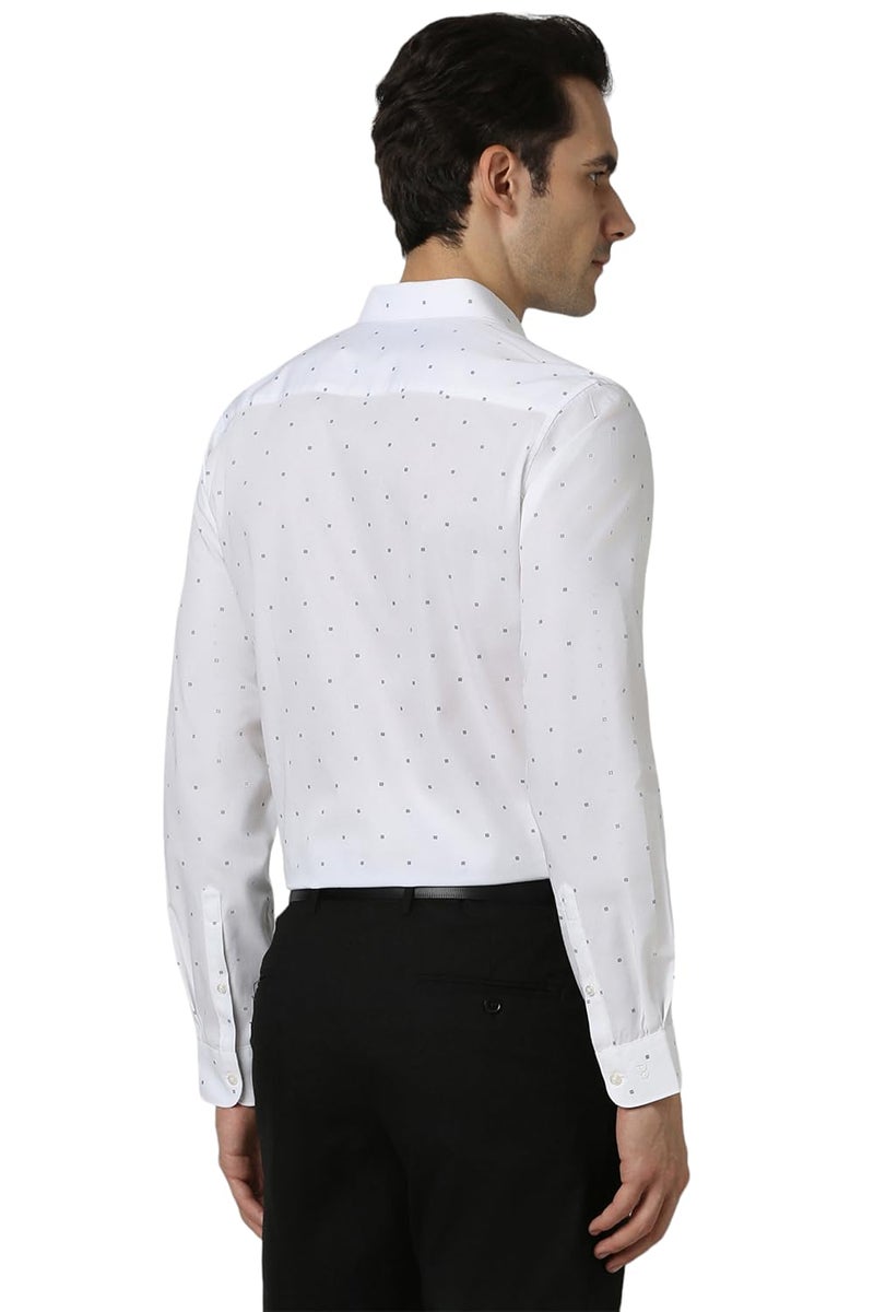 Peter England Men Cotton Slim Fit Small Ditsy Printed Full Sleeve Shirt, White 46 - Image 3