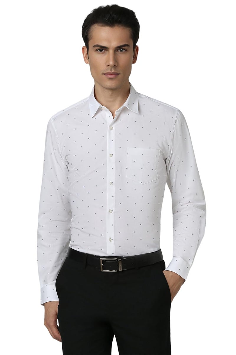 Peter England Men Cotton Slim Fit Small Ditsy Printed Full Sleeve Shirt, White 46 - Image 1