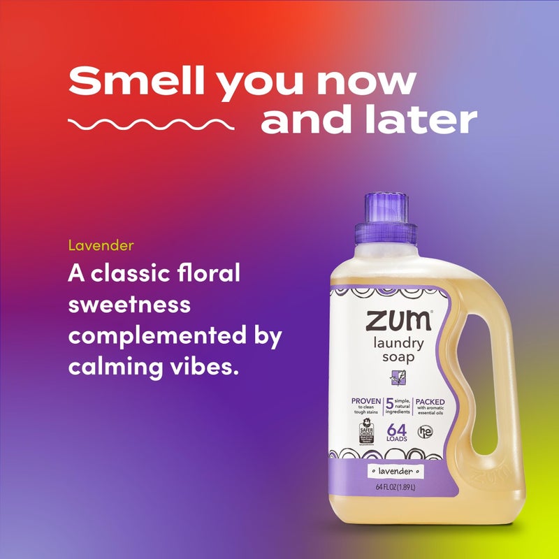 ZUM Indigo Wild Zum Clean Laundry Soap - Plant-Based Liquid Laundry Soap - Contains Baking Soda, Essential Oils & Saponified Coconut Oil - Lavender Scent - 64 fl oz (2 Pack) - Image 3