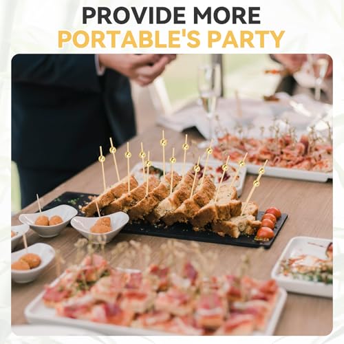 HOPELF 100PCS Cocktail Picks, Fancy Toothpicks for Appetizers, Decorative Skewers for Appetizers Drinks Party Fruit, 4.7 Inch Long Wooden Bamboo Gold Ball Food Sticks Charcuterie Boards Accessories - Image 5