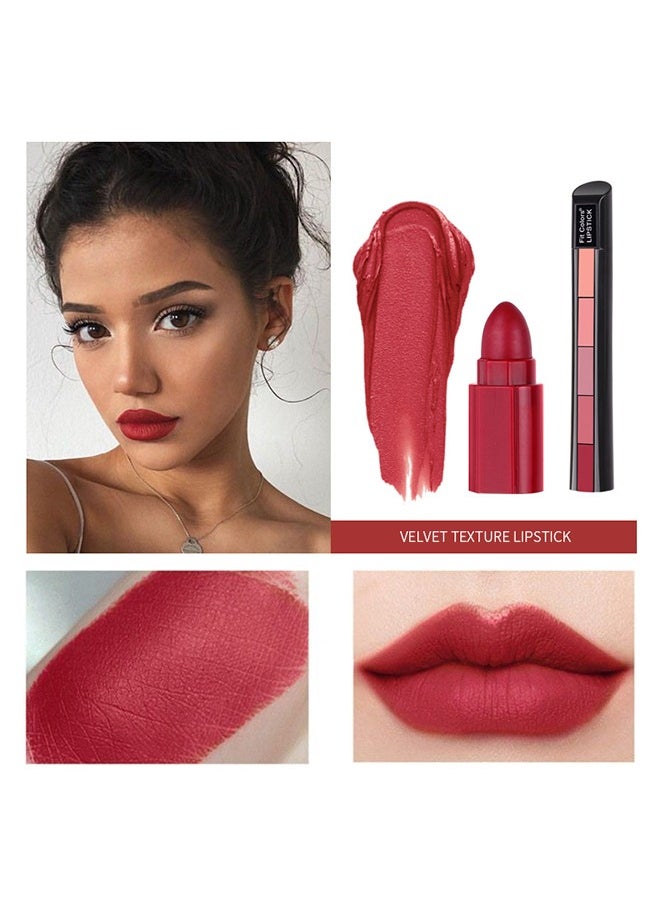 Fit Colors 5 ألوان عارية غير لامعة إنهاء أحمر الشفاه 5 في 1 - أحمر شفاه مقاوم للماء طويل الأمد (# 01 # أحمر)  - Image 4