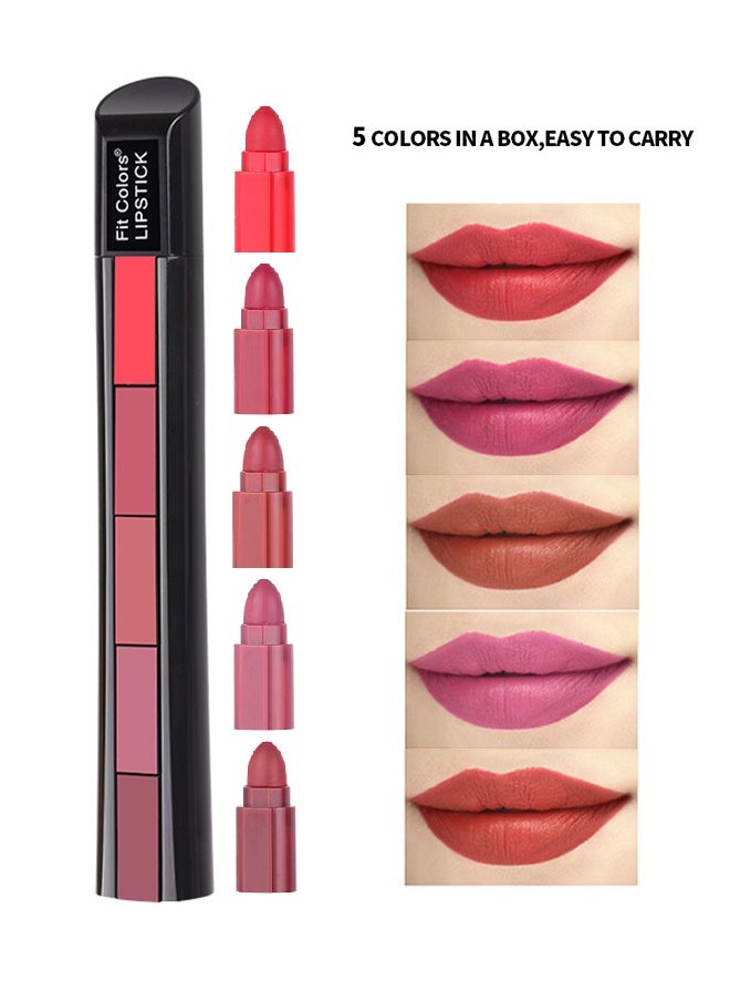 Fit Colors 5 ألوان عارية غير لامعة إنهاء أحمر الشفاه 5 في 1 - أحمر شفاه مقاوم للماء طويل الأمد (# 01 # أحمر)  - Image 1