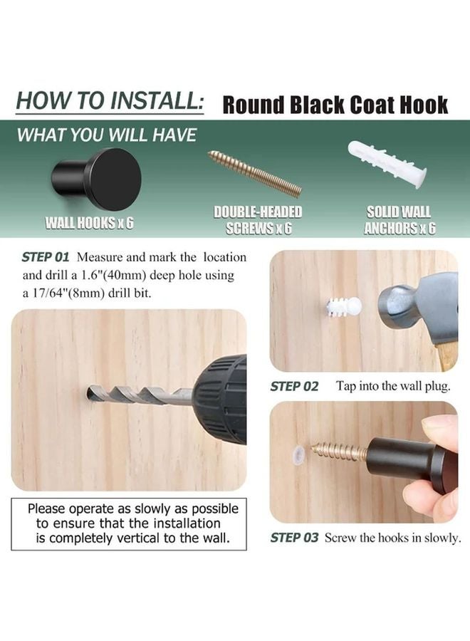 6 قطع خطافات معاطف حديثة سوداء ثقيلة مثبتة على الحائط للمطبخ والحمام - Image 4