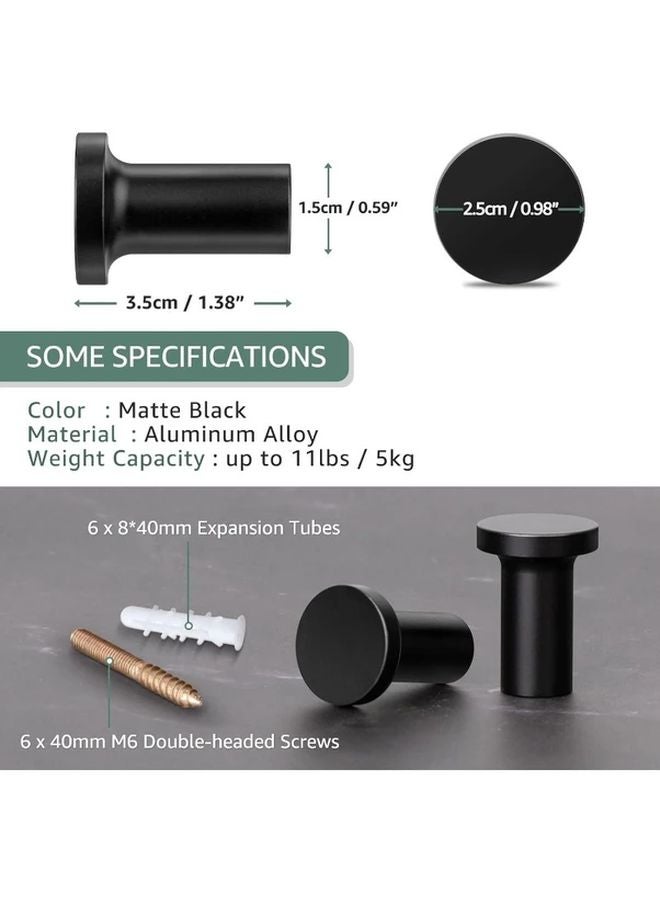 6 قطع خطافات معاطف حديثة سوداء ثقيلة مثبتة على الحائط للمطبخ والحمام - Image 3