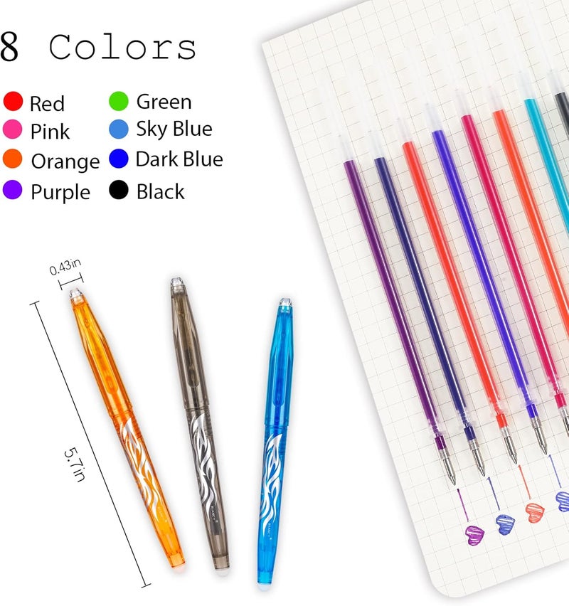 RIANCY Erasable Pens Erasable multicolored Gel Ink Rolling Ball Extra Fine point Smooth Writing 0.7mm pens with Eraser For Students Classroom Teacher Office Stationary School Supplies Gifts(8colors) - Image 4