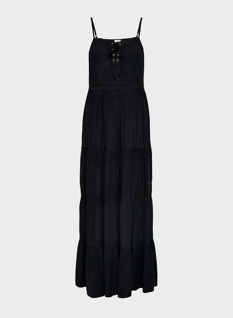 Jacqueline de Yong Lace Up Detail Pleated Dress