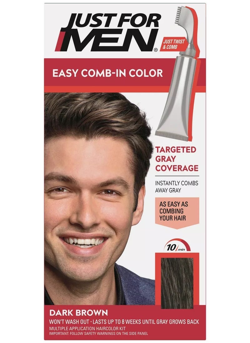 Just For Men - Just For Men Easy Comb-In Color , Gray Hair Coloring for Men with Comb Applicator Included, Easy No Mix Application - Dark Brown, A-45 - Image 1