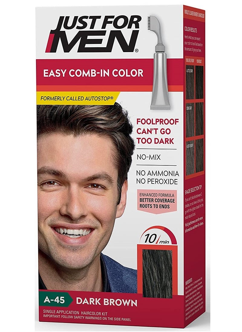 Just For Men - Just For Men Easy Comb-In Color , Gray Hair Coloring for Men with Comb Applicator Included, Easy No Mix Application - Dark Brown, A-45 - Image 1