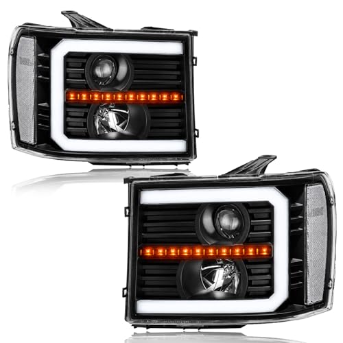 Fullux LED DRL Headlights for 20072013 GMC Sierra 1500 0714 Sierra 2500HD 3500HD No Classic Head Lights Assembly 2PC Replacements Front Left Right Side Headlamp Black Housing Clear Reflector - Image 1