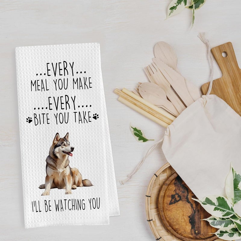 Geqtt Funny Husky Dish Towels Set - Decorative Waffle Weave Kitchen Hand Tea Towels, Siberian Husky Gifts (1624 Inches, Set of 2) - Image 3