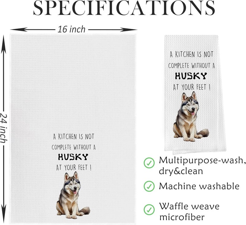 Geqtt Funny Husky Dish Towels Set - Decorative Waffle Weave Kitchen Hand Tea Towels, Siberian Husky Gifts (1624 Inches, Set of 2) - Image 2