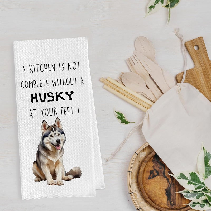 Geqtt Funny Husky Dish Towels Set - Decorative Waffle Weave Kitchen Hand Tea Towels, Siberian Husky Gifts (1624 Inches, Set of 2) - Image 4