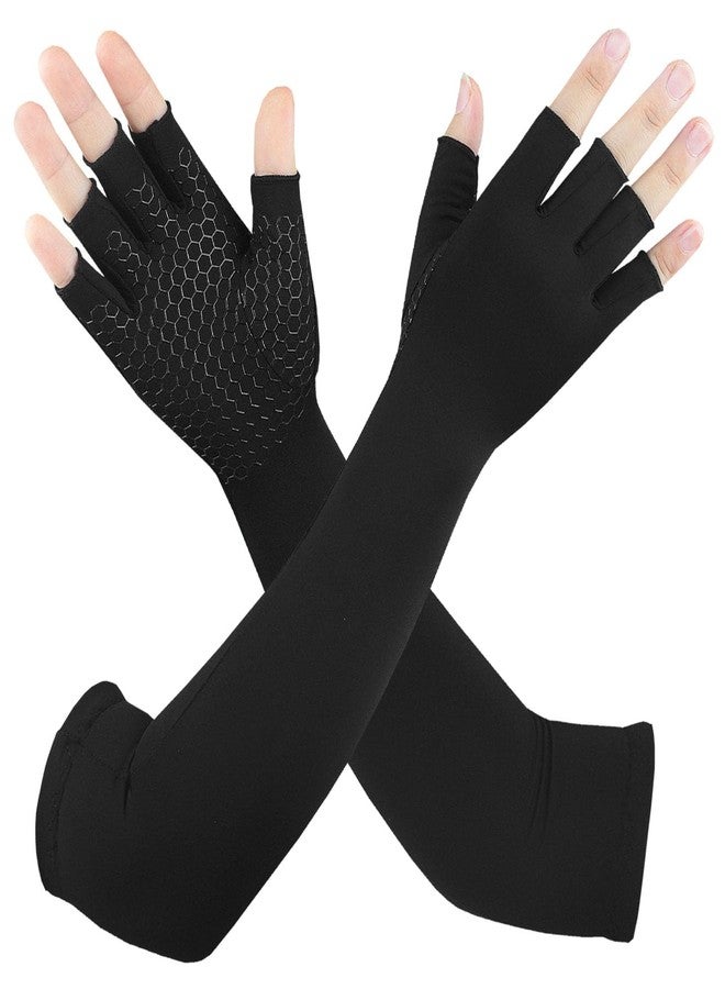 Gorbgle Long Copper Arthritis Gloves for Carpal Tunnel, Compression Gloves for Hand Pain Relief, Wrist Arm Support, Fingerless Typing Gloves for Rheumatoid, Tendonitis, Fits Women Men, 1 Pair, Medium - Image 1