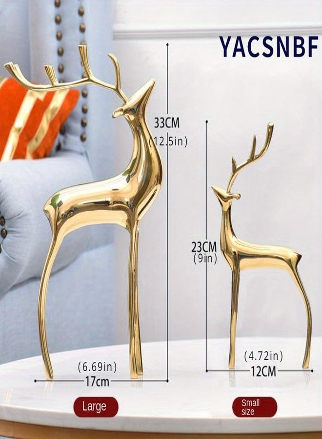 YACSNBF Reindeer Figurine Statues Deluxe Set of 2, Christmas Deer Pure Copper Heavy Reindeer Ornaments for Home Decor Accents Living Room Office Bookself Tabletop Mantle Christmas Decoration, Gold - Image 3