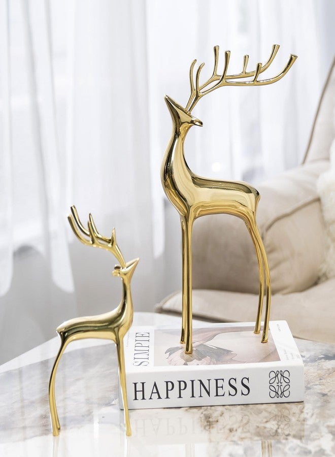 YACSNBF Reindeer Figurine Statues Deluxe Set of 2, Christmas Deer Pure Copper Heavy Reindeer Ornaments for Home Decor Accents Living Room Office Bookself Tabletop Mantle Christmas Decoration, Gold - Image 4