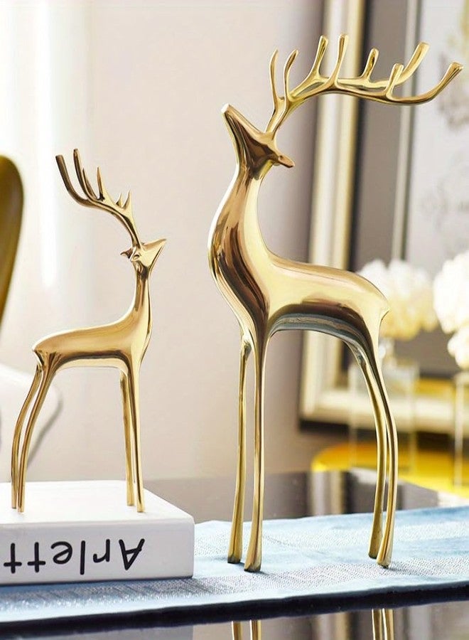 YACSNBF Reindeer Figurine Statues Deluxe Set of 2, Christmas Deer Pure Copper Heavy Reindeer Ornaments for Home Decor Accents Living Room Office Bookself Tabletop Mantle Christmas Decoration, Gold - Image 2