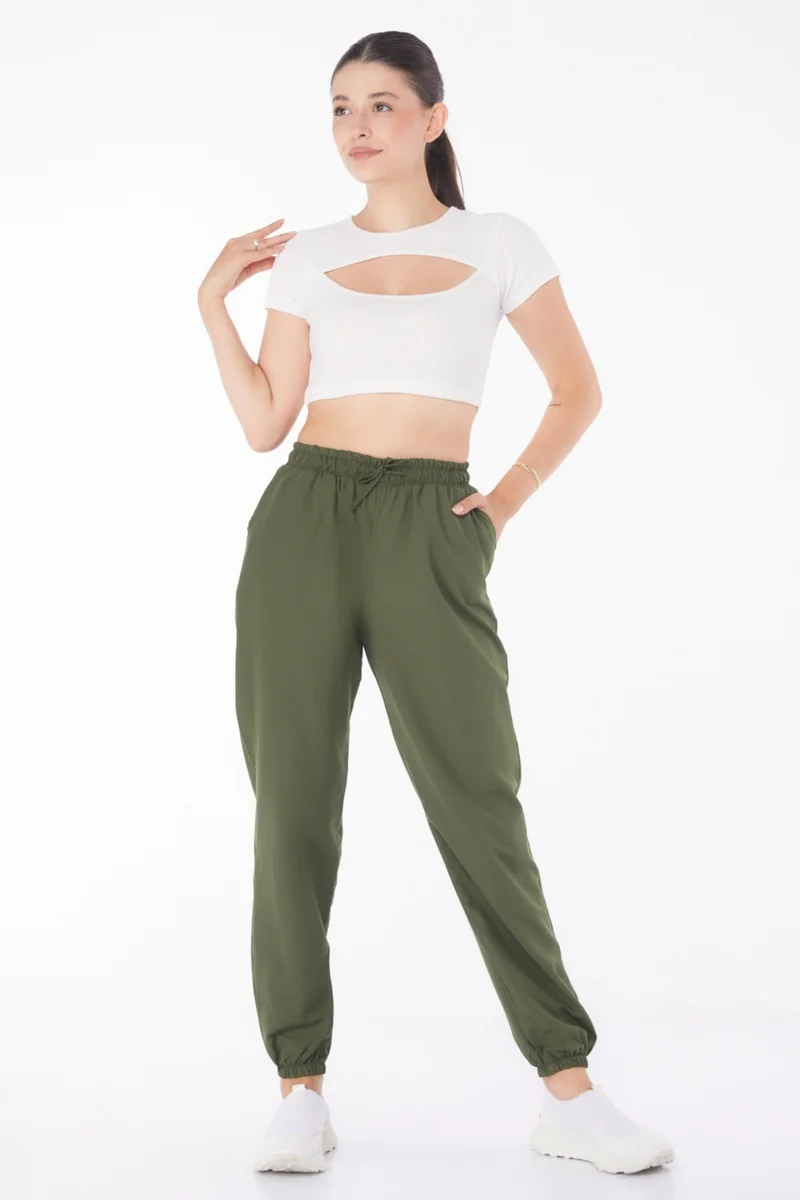 Tofisa Plain Mid Women's Khaki Trousers - 13207