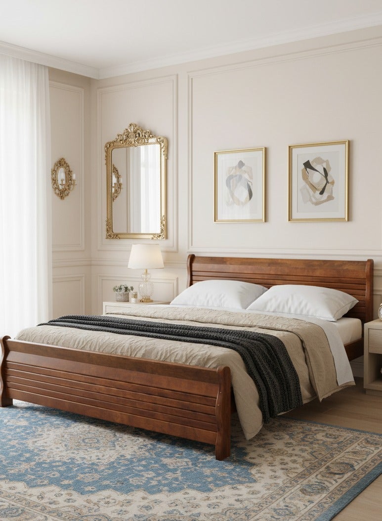 ROYALOAK NewYork King Size Solid Wood Bed Modern Design Strong Sturdy Base Durable Wooden Bed for Bedroom - Image 1