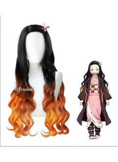 Trunkin Trunkin Demon Slayer Kamado Nezuko Orange Gradient Black hair Women Long Natural Wavy Anime for Halloween Cosplay Show Synthetic  - Image 2