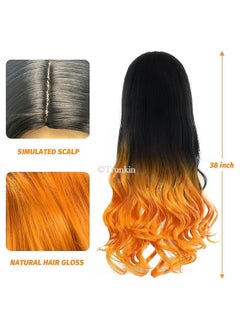 Trunkin Trunkin Demon Slayer Kamado Nezuko Orange Gradient Black hair Women Long Natural Wavy Anime for Halloween Cosplay Show Synthetic  - Image 4