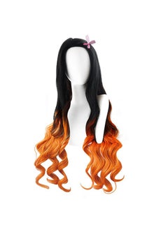 Trunkin Trunkin Demon Slayer Kamado Nezuko Orange Gradient Black hair Women Long Natural Wavy Anime for Halloween Cosplay Show Synthetic  - Image 1