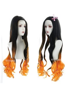 Trunkin Trunkin Demon Slayer Kamado Nezuko Orange Gradient Black hair Women Long Natural Wavy Anime for Halloween Cosplay Show Synthetic  - Image 3