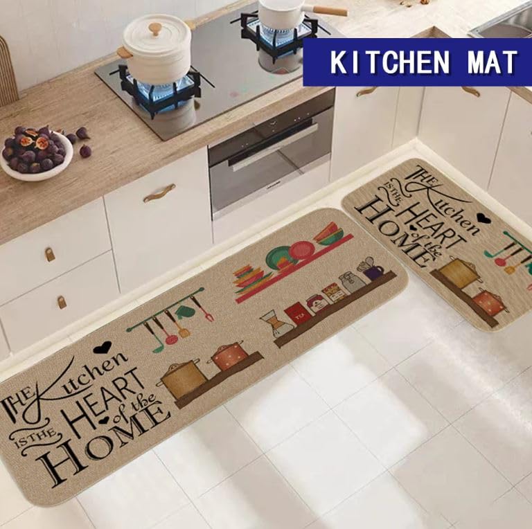 Cloyster 2 Pieces Cushioned NonSlip Rubber Back Kitchen Runner Set Floor Mats Bathroom Rug Doormat RunnerShort MAT 28 17 INCH Long MAT 17 47 INCH Kitchen Heart MAT - Image 3