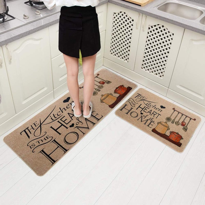 Cloyster 2 Pieces Cushioned NonSlip Rubber Back Kitchen Runner Set Floor Mats Bathroom Rug Doormat RunnerShort MAT 28 17 INCH Long MAT 17 47 INCH Kitchen Heart MAT - Image 1