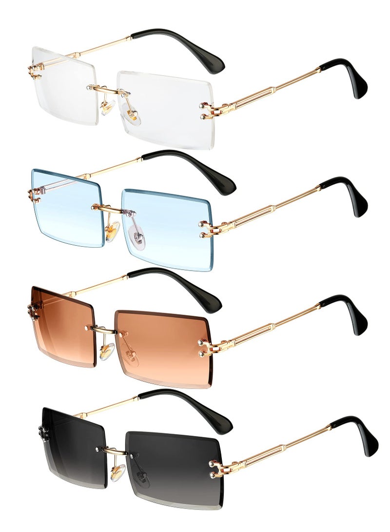 Sunglasses 4 Pairs Rimless Rectangle Sunglasses Frameless Square Glasses Block UVA Rays Ultralight Metal Frame Candy Color Stylish Vintage Transparent Eyewear for Women Men - Image 1