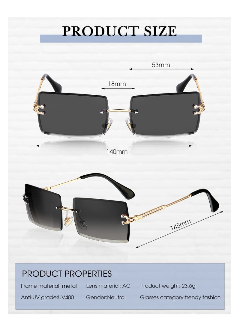 Sunglasses 4 Pairs Rimless Rectangle Sunglasses Frameless Square Glasses Block UVA Rays Ultralight Metal Frame Candy Color Stylish Vintage Transparent Eyewear for Women Men - Image 2