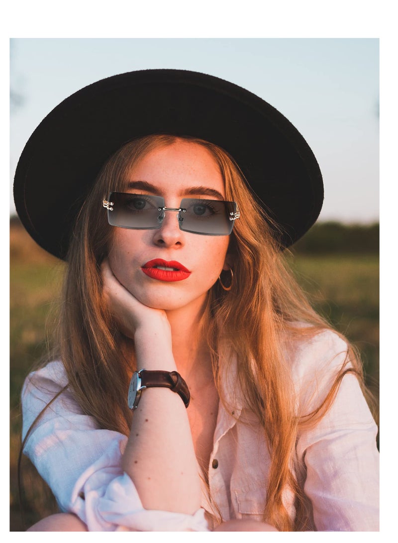 Sunglasses 4 Pairs Rimless Rectangle Sunglasses Frameless Square Glasses Block UVA Rays Ultralight Metal Frame Candy Color Stylish Vintage Transparent Eyewear for Women Men - Image 3