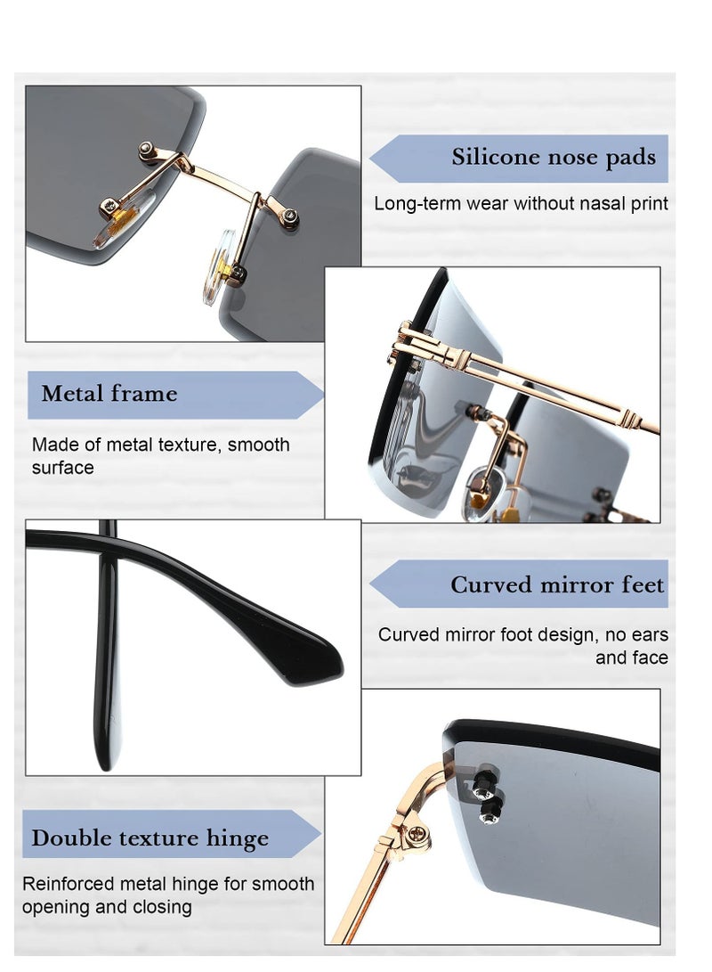 Sunglasses 4 Pairs Rimless Rectangle Sunglasses Frameless Square Glasses Block UVA Rays Ultralight Metal Frame Candy Color Stylish Vintage Transparent Eyewear for Women Men - Image 5