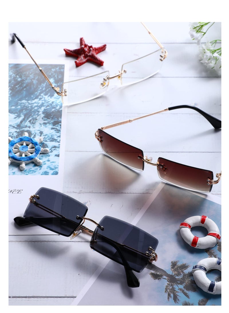 Sunglasses 4 Pairs Rimless Rectangle Sunglasses Frameless Square Glasses Block UVA Rays Ultralight Metal Frame Candy Color Stylish Vintage Transparent Eyewear for Women Men - Image 4