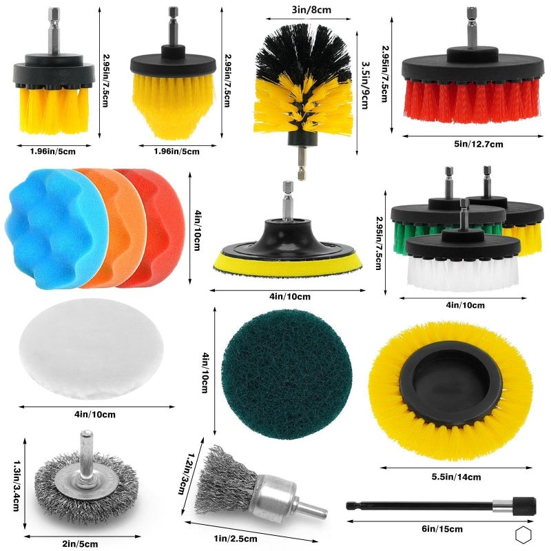 ETOUPA 30 Piece Drill Brush Attachments Set, Scrub Pads & Sponge & Wire Brush for Drill, Power Scrubber Brush with Extend Long Attachment, Drill Scrubber Brush Kit for Bathroom, Floor, Car, Grout - Image 2