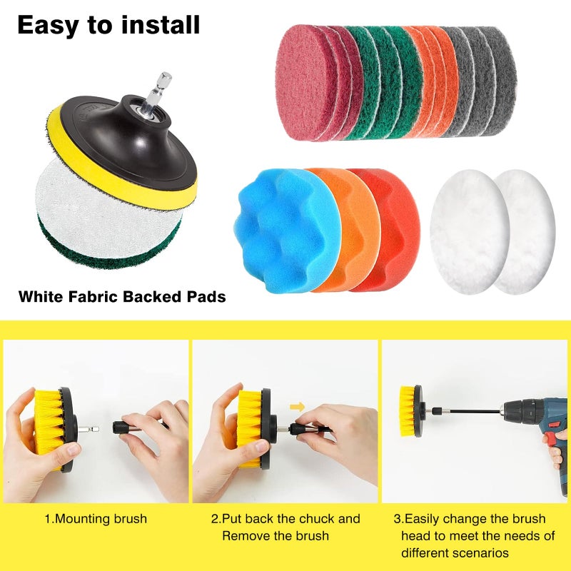 ETOUPA 30 Piece Drill Brush Attachments Set, Scrub Pads & Sponge & Wire Brush for Drill, Power Scrubber Brush with Extend Long Attachment, Drill Scrubber Brush Kit for Bathroom, Floor, Car, Grout - Image 5