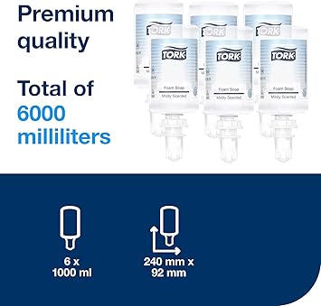 Tork Mildly Scented Foam Soap S4 Reduces Consumption 6 x 1000 ml 520501 - Image 2
