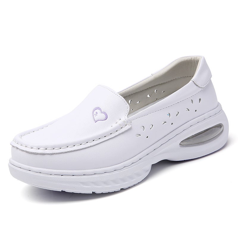 Air Cushion Nurses Shoes Women'S Summer Hollow Non-Slip Thick Bottom Leather Soft Bottom Non-Tiring Foot Breathable Special Work Shoes For Medical Care - Image 1