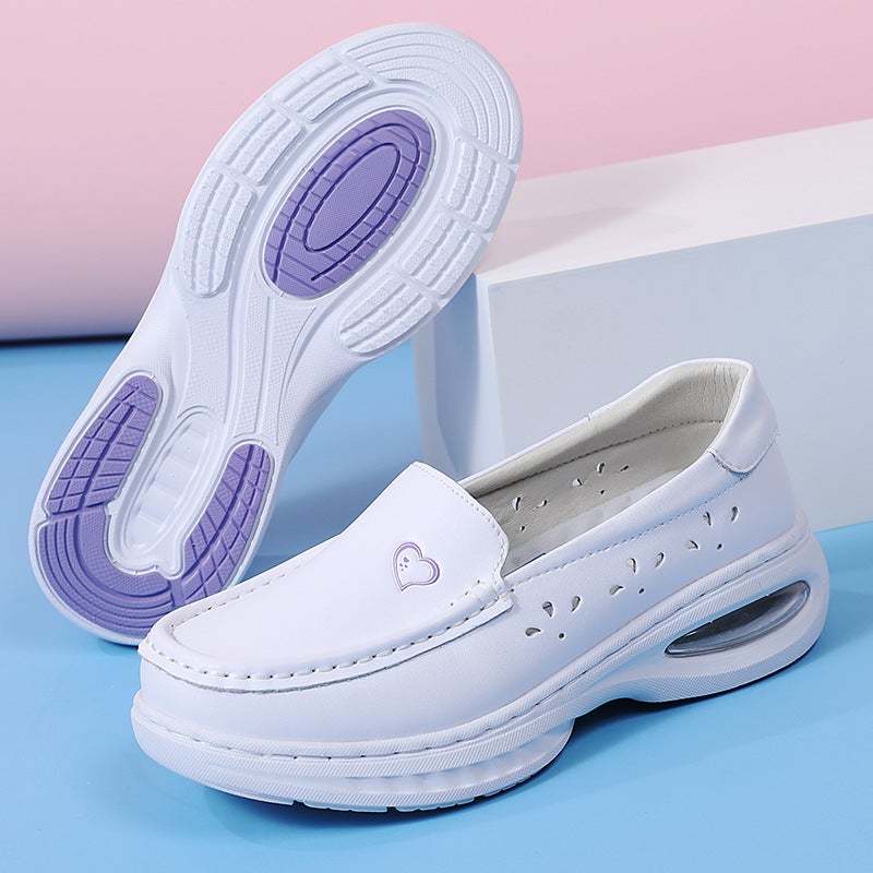 Air Cushion Nurses Shoes Women'S Summer Hollow Non-Slip Thick Bottom Leather Soft Bottom Non-Tiring Foot Breathable Special Work Shoes For Medical Care - Image 2