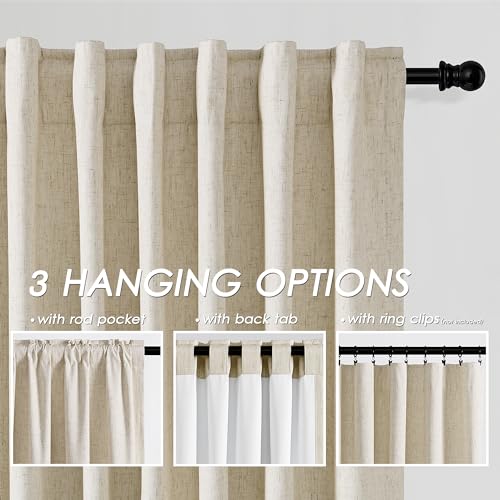 Nanspring Tan Beige Linen 100% Blackout Curtains 84 Inches Long Back Tab Burlap Flax Bedroom Black Out Curtains 2 Panel Sets Rustic Farmhouse Full Light Blocking Thermal Insulated Curtain 52x84 - Image 3